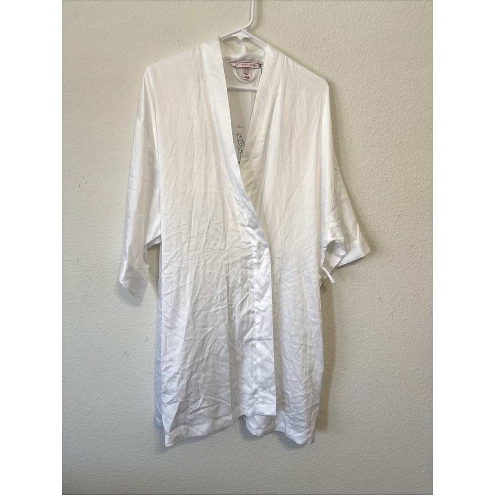 Victoria's Secret Bride Satin Kimono Robe White Crystal Letters One Size‎ New
